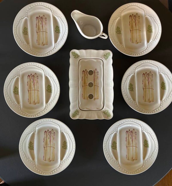 Porseleinen aspergeservies van L'Hirondelle France - Porcelain asparagus serving set by L'Hirondelle France
