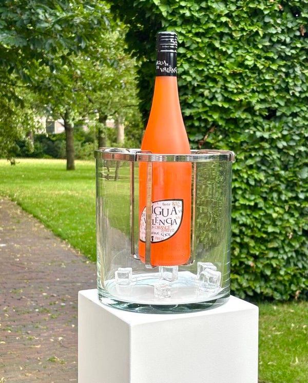 Glazen design champagnekoeler met verzilverde inlay - Glass designer champagne cooler with a silver-plated insert