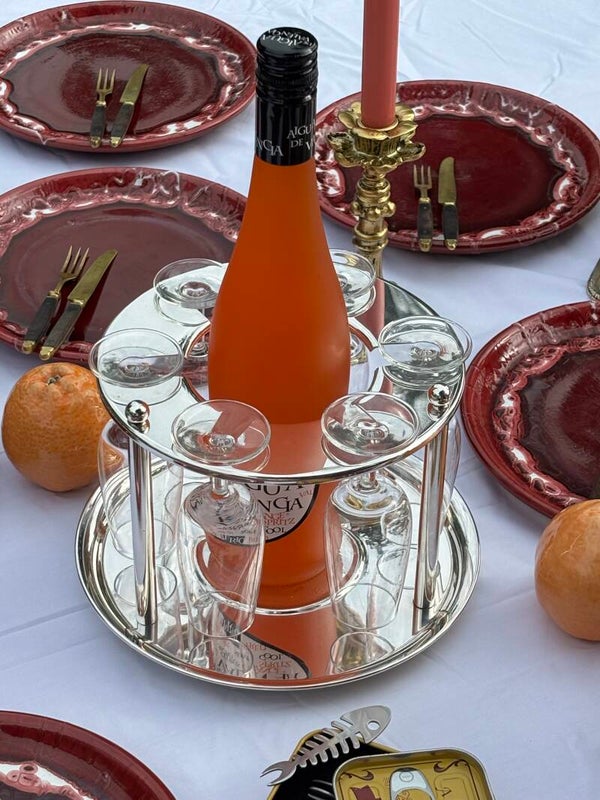Fles- en glazenhouder met 6 bijpassende flûtes - Bottle & glass holder with 6 matching champagne flutes