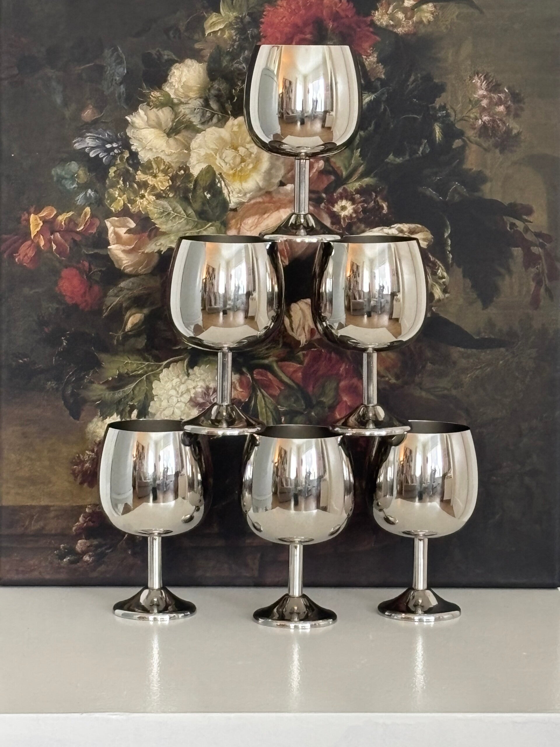Set van 6 feestelijke metalen wijnglazen (L) - Set of 6 festive metal wine glasses (L)