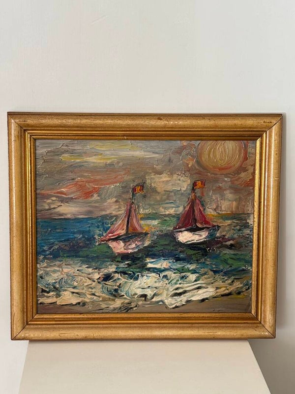Antiek Frans schilderij met een zomerse voorstelling - Antique French painting depicting a summer scene
