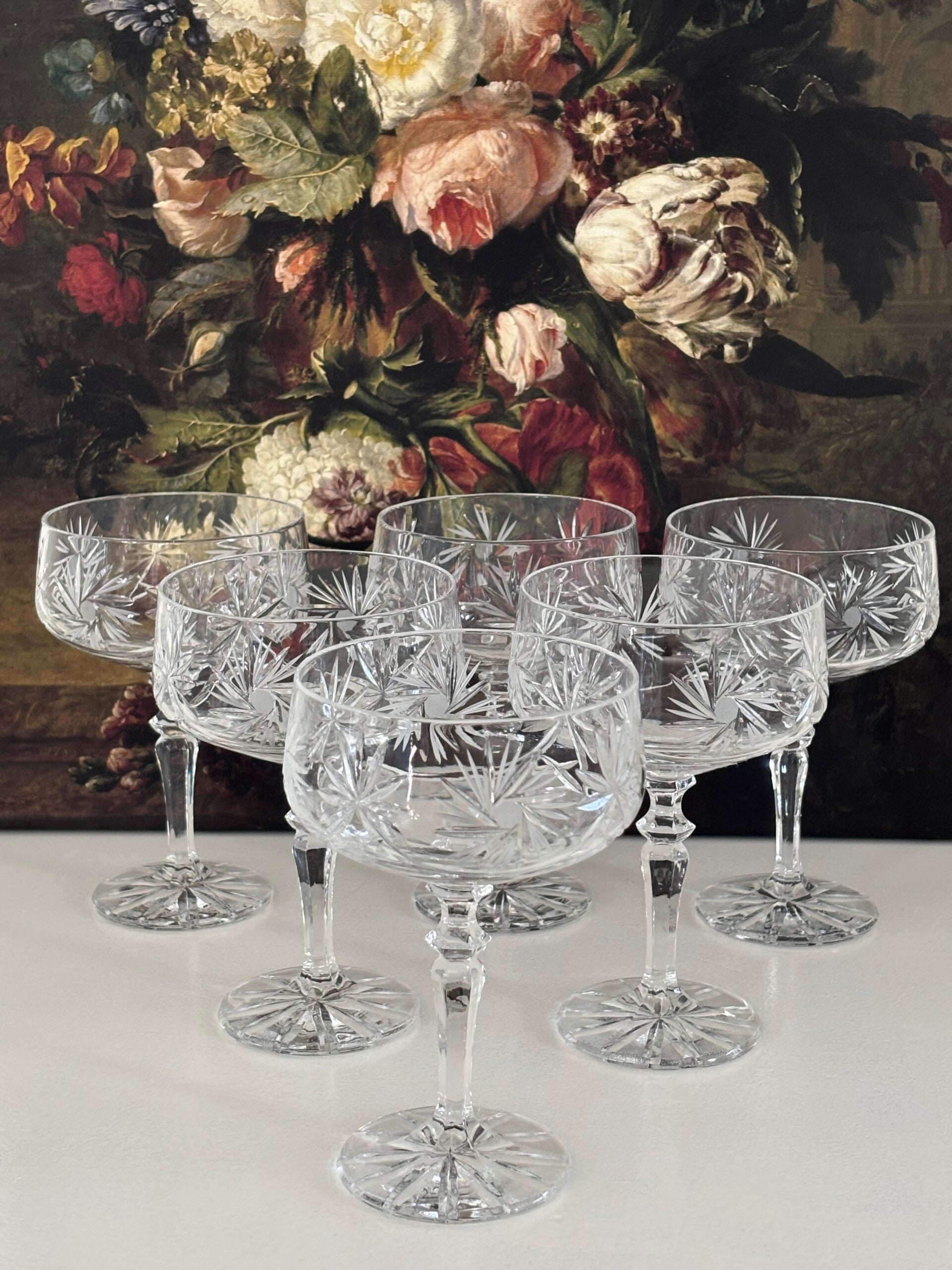 Set van 6 kristallen bohemian Champagnecoupes - Set of 6 crystal Bohemian champagne coupes