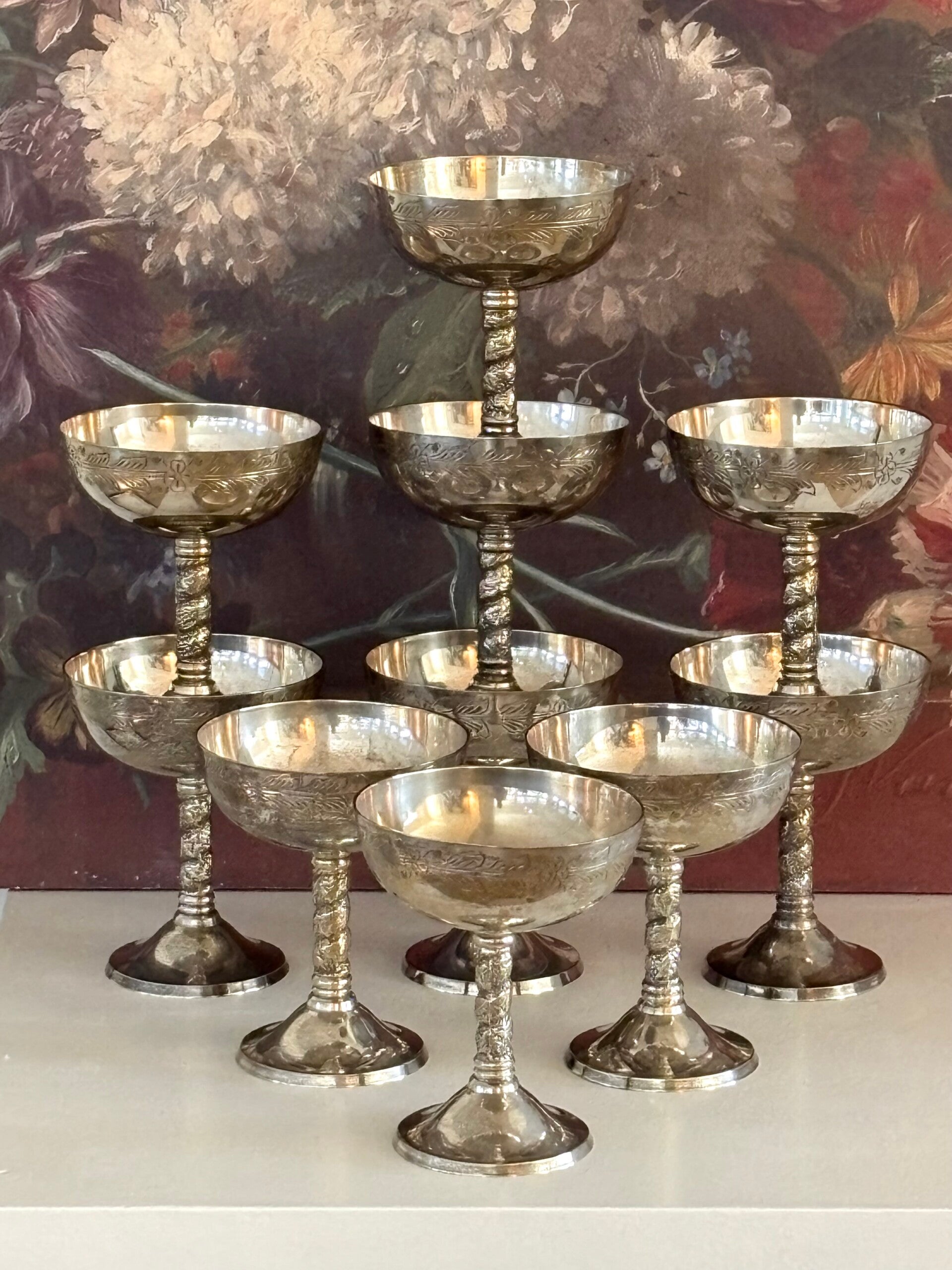 Set van 10 verzilverde coupes - Set of 10 silver-plated coupes