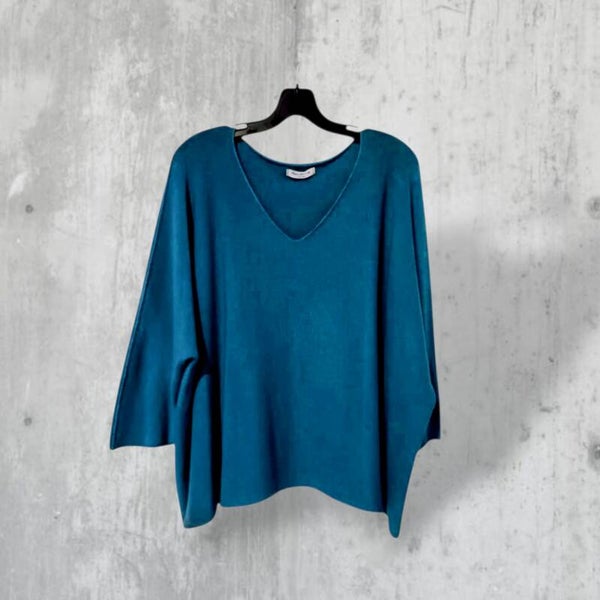 Strick Pulli in gemütlicher Kastenform in petrol