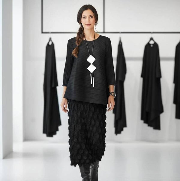 Bubble - Plissee Rock "Kenji" mit flexiblem Gummibund in schwarz