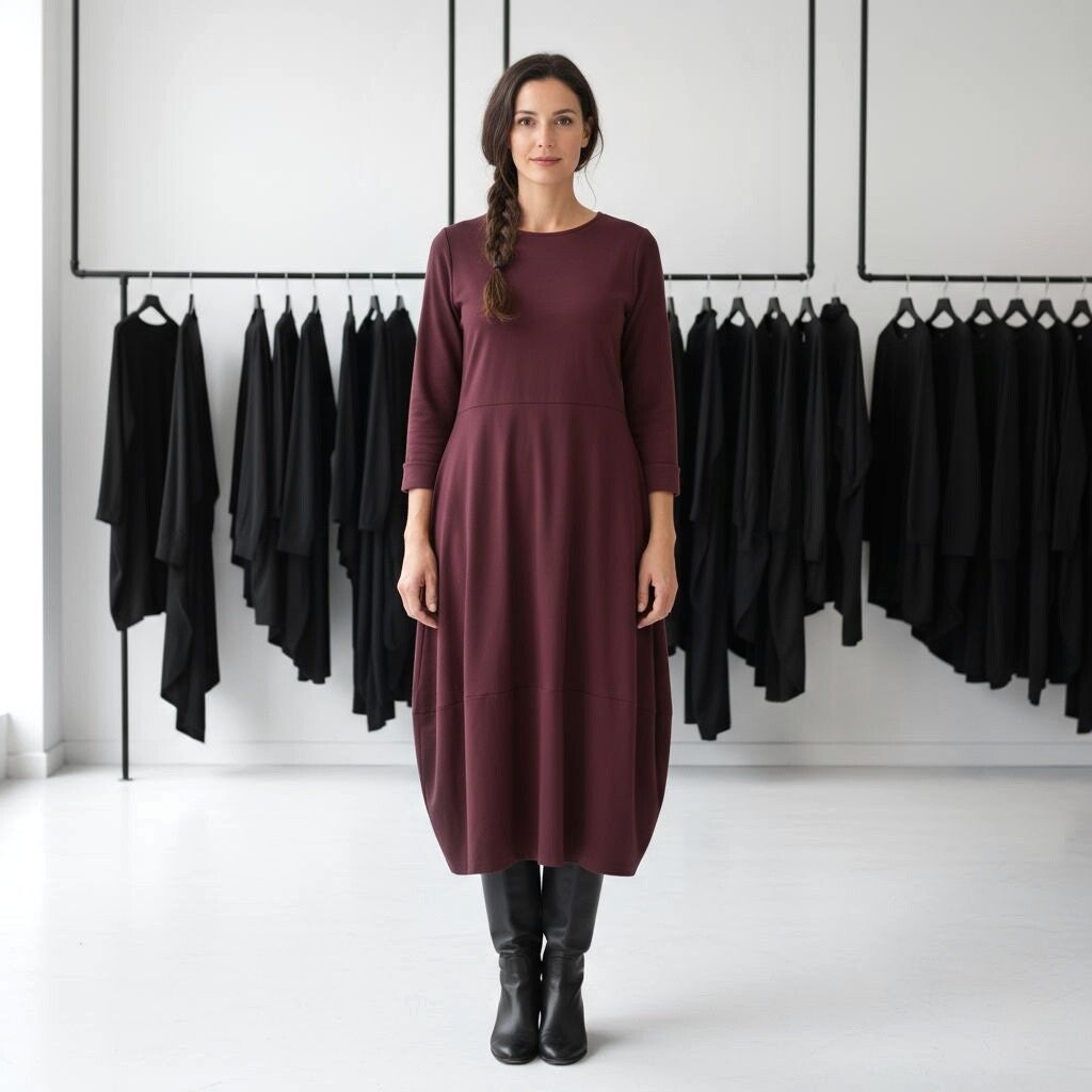 Kleid in figurbetonter Tulpenform in bordeaux