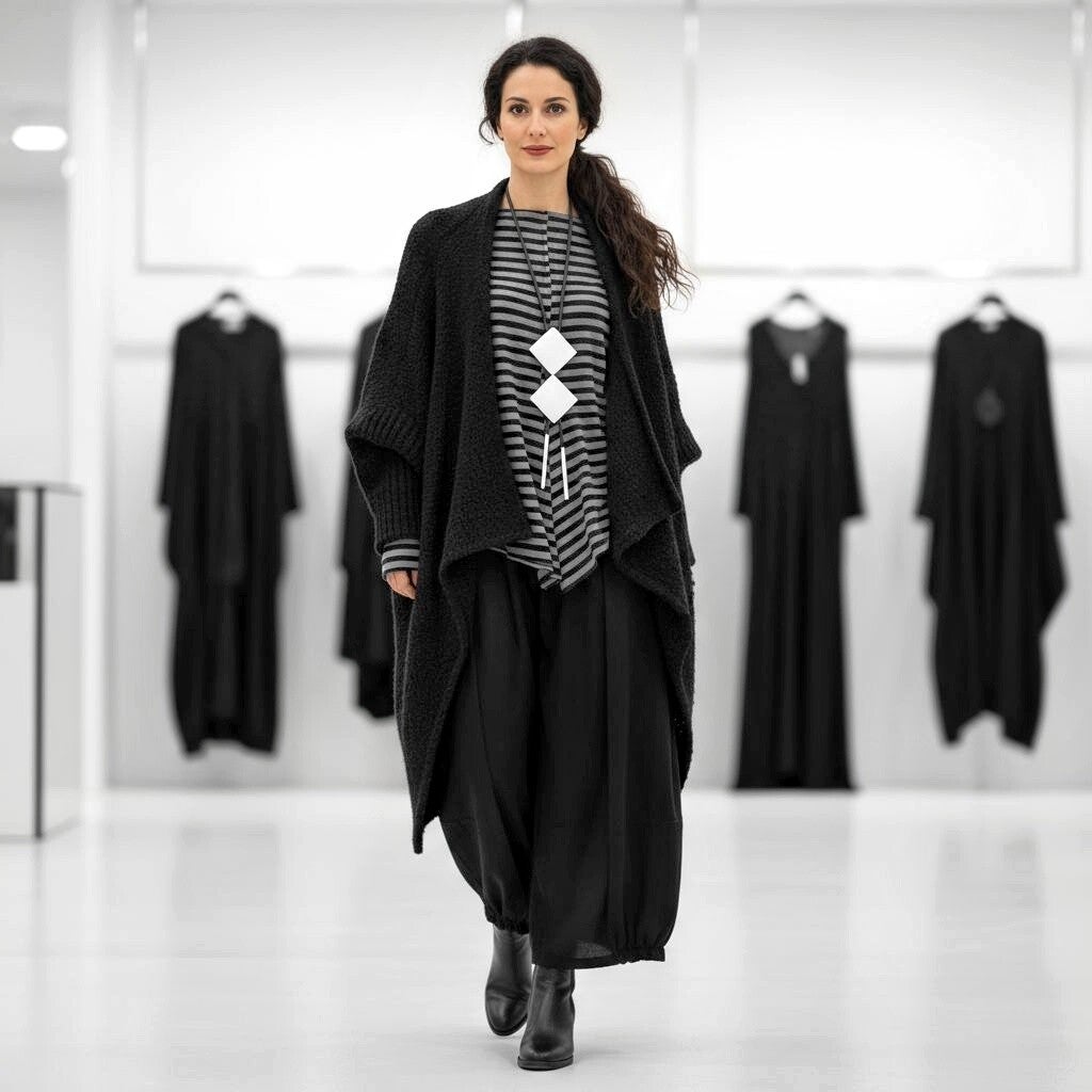 Bouclé-Strick Jacke mit Schalkragen in schwarz