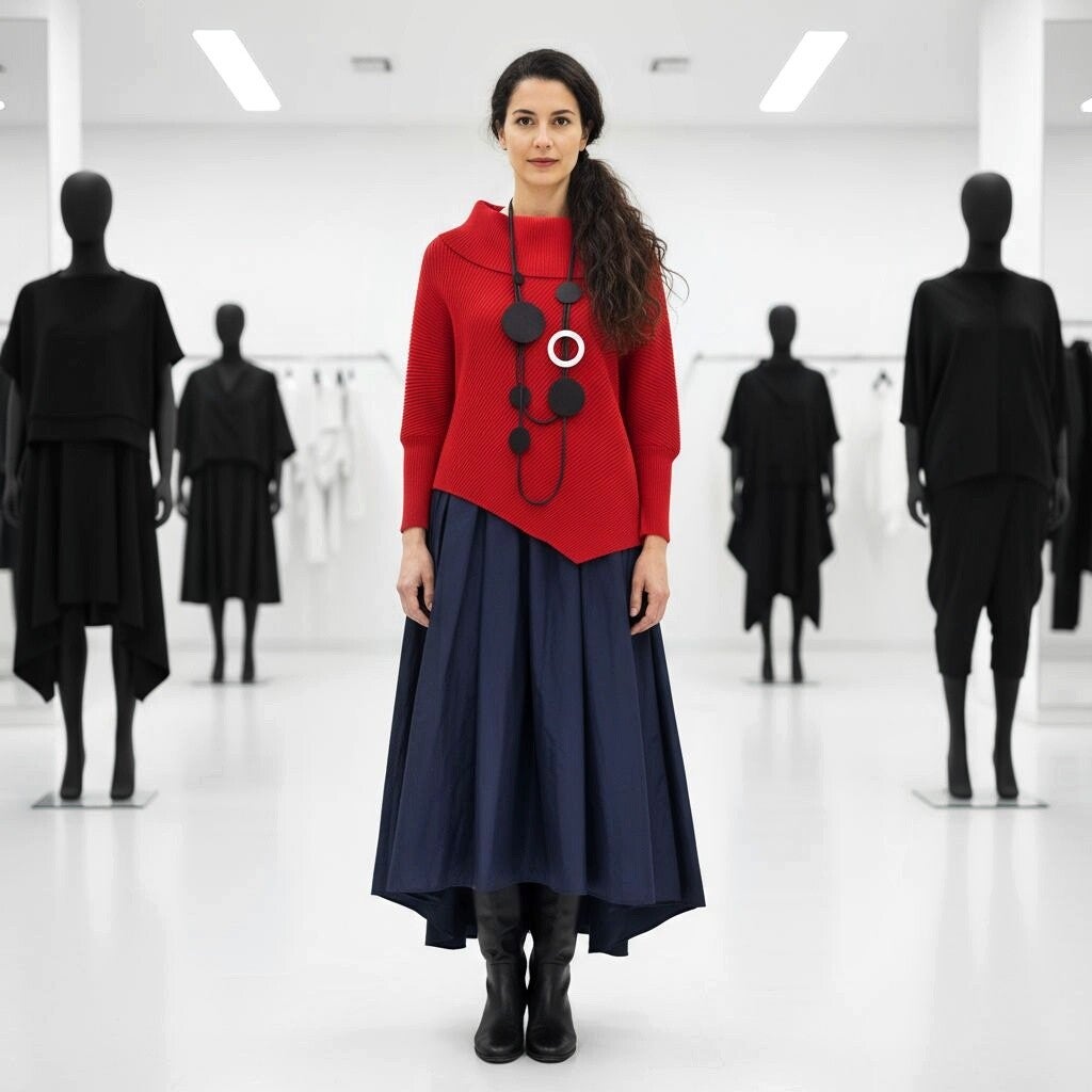 Plissee Oberteil "Nagito" mit asymetrischem Verlauf und Kragen in bordeaux