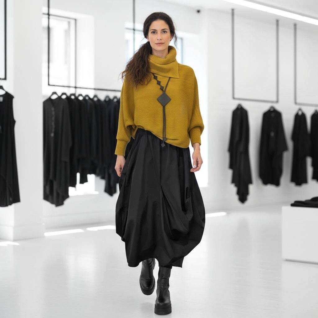 Plissee Oberteil "Michiko" mit Kragen in senf