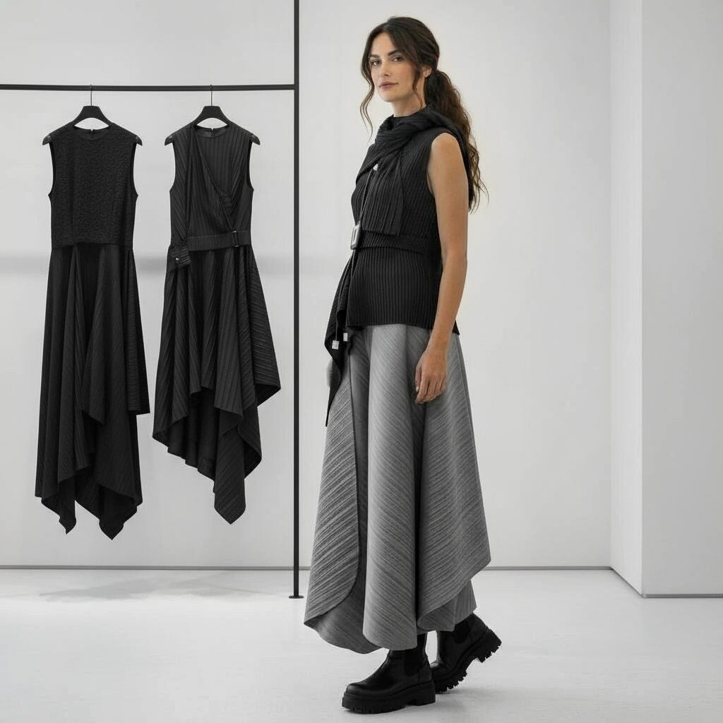 Plissee Hose "Osaka" mit Gummibund und weitem Bein in graphit