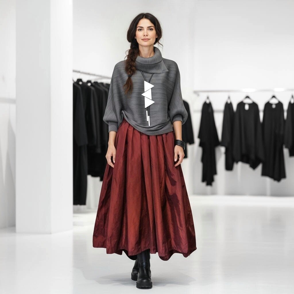 Plissee Oberteil "Michiko "mit Kragen in stahlgrau