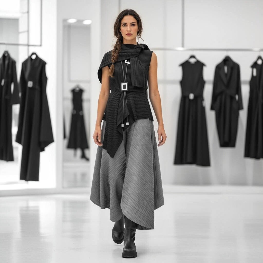 Plissee Hosenrock "Yokohama" mit Gummibund und weitem Bein in graphit