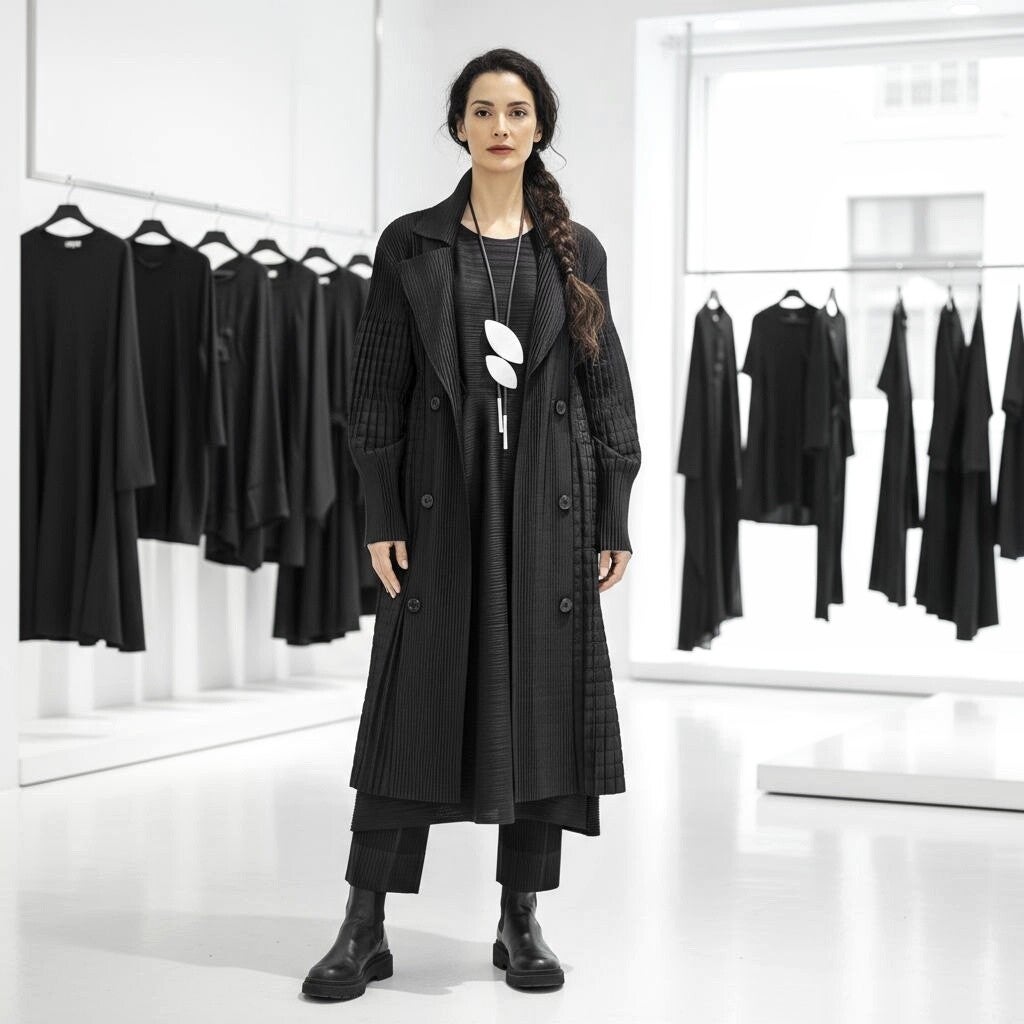 Plissee Mantel "Gio" in Blazerform mit Reverskragen in schwarz