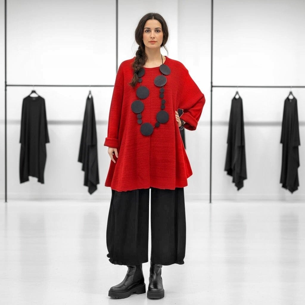 Bouclé-Strick Pulli in gemütlicher A-Linie in rot