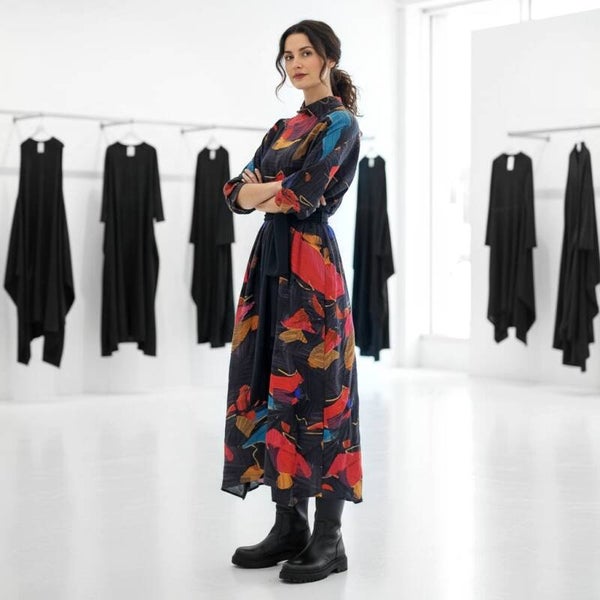 Plissee Kleid "Mikado" mit Stehkragen in multicolour