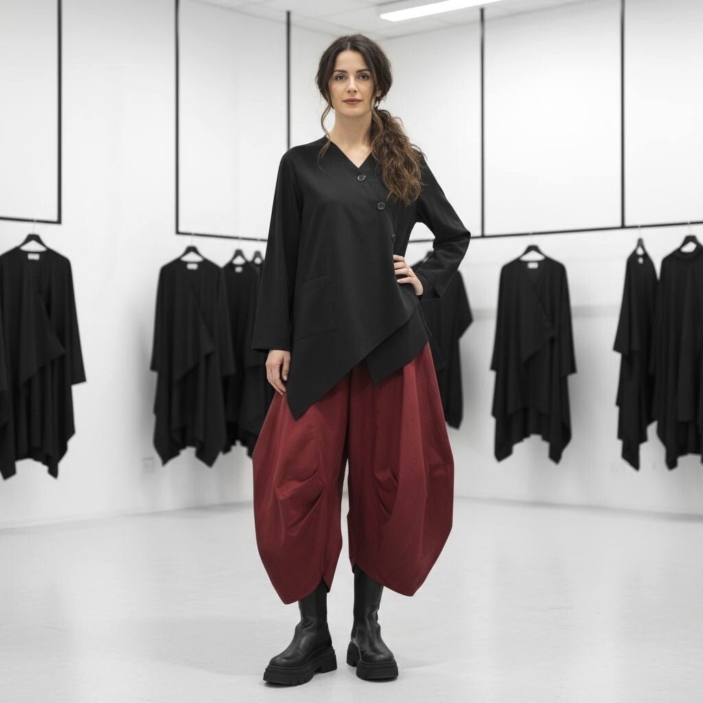 Feinkord-Hose "Yuki" mit Gummibund und Eingrifftaschen in bordeaux