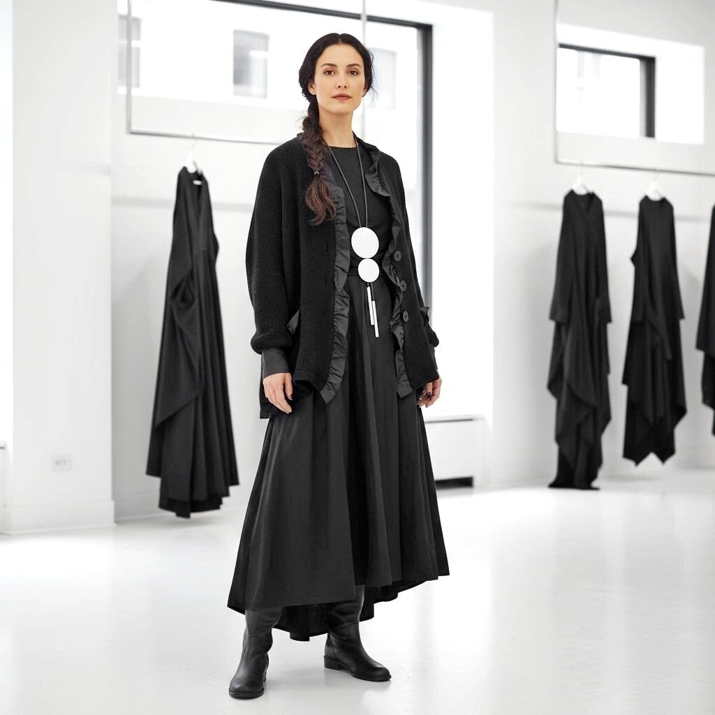 Strick Jacke mit Applikationen aus Taft-Material in schwarz