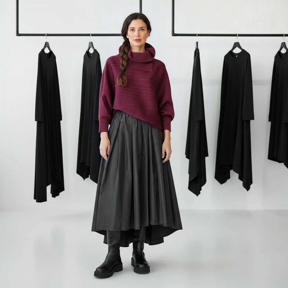 Plissee Oberteil "Michiko" mit Kragen in aubergine