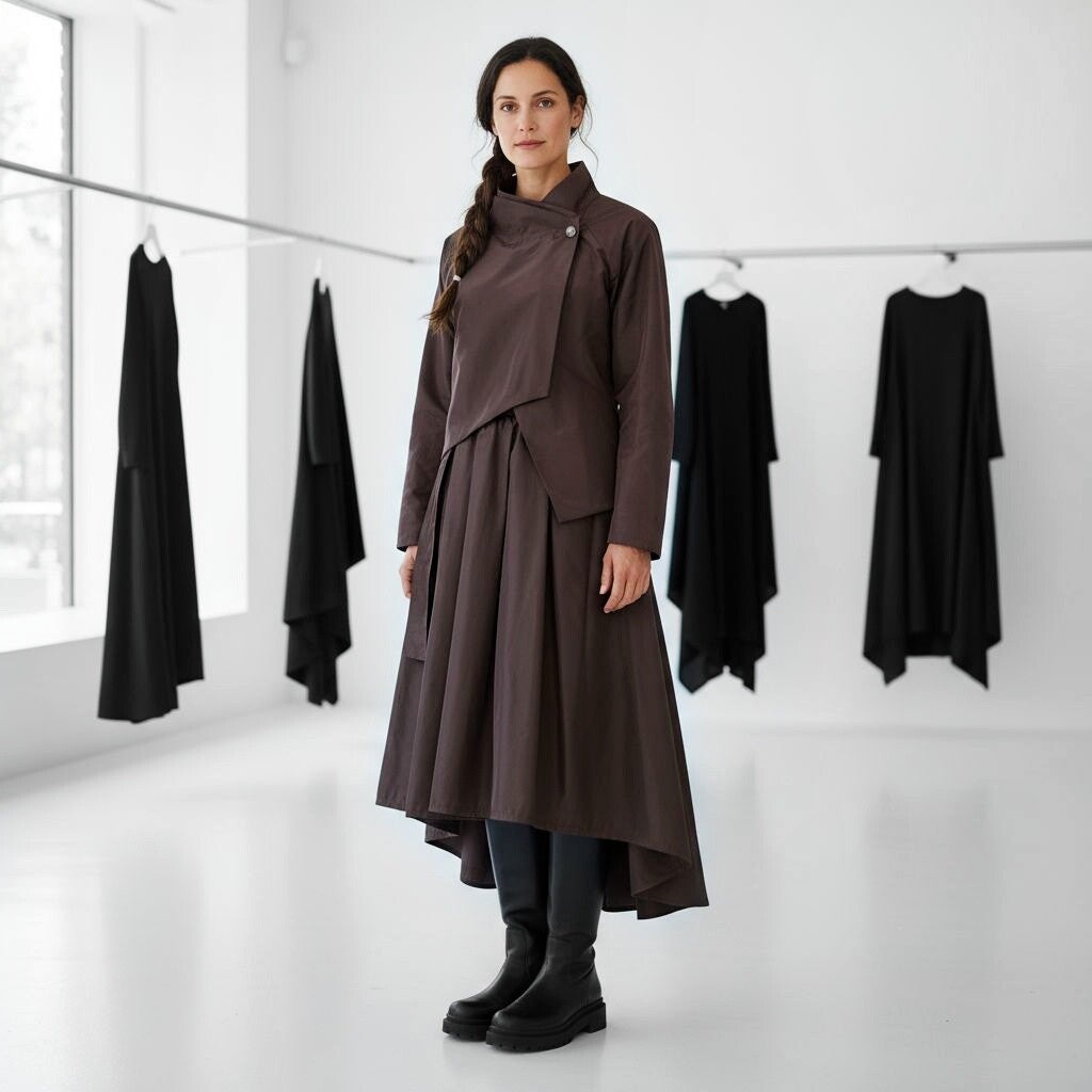 Taft Jacke "Ikutu" mit Stehkragen und seitlichem Knopf in kastanienbraun