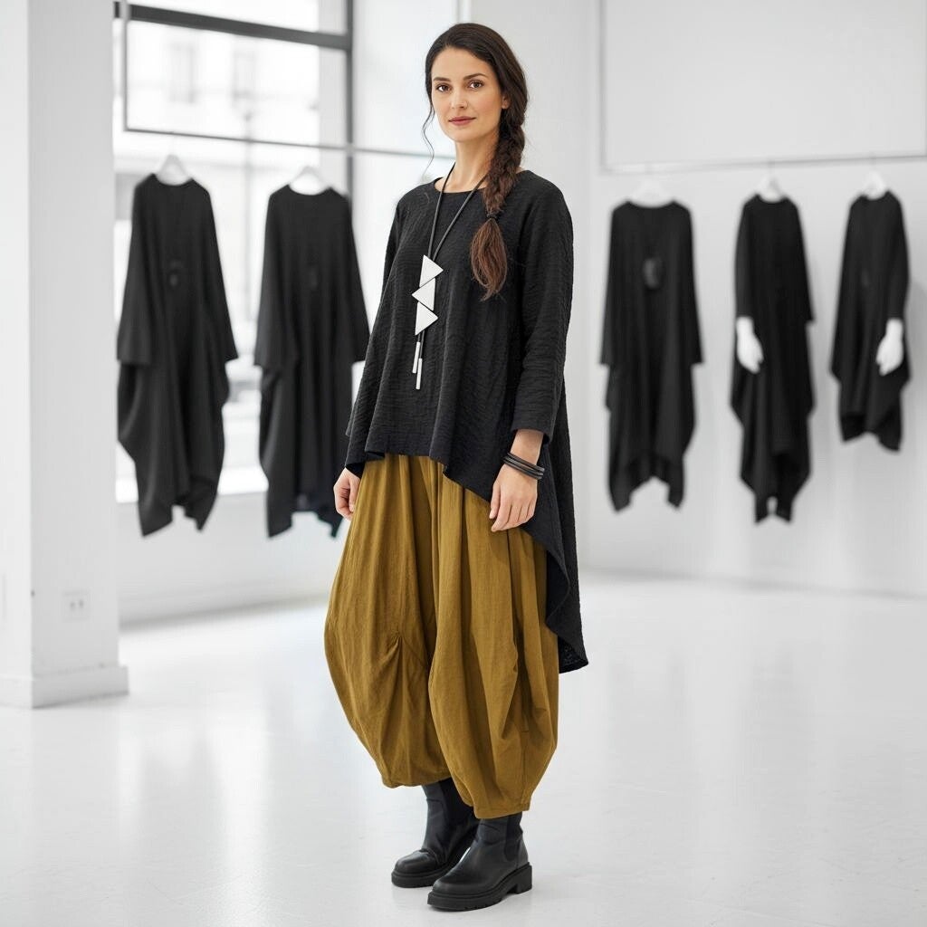 Feinkord-Hose "Yuki" mit Gummibund und Eingrifftaschen in senf