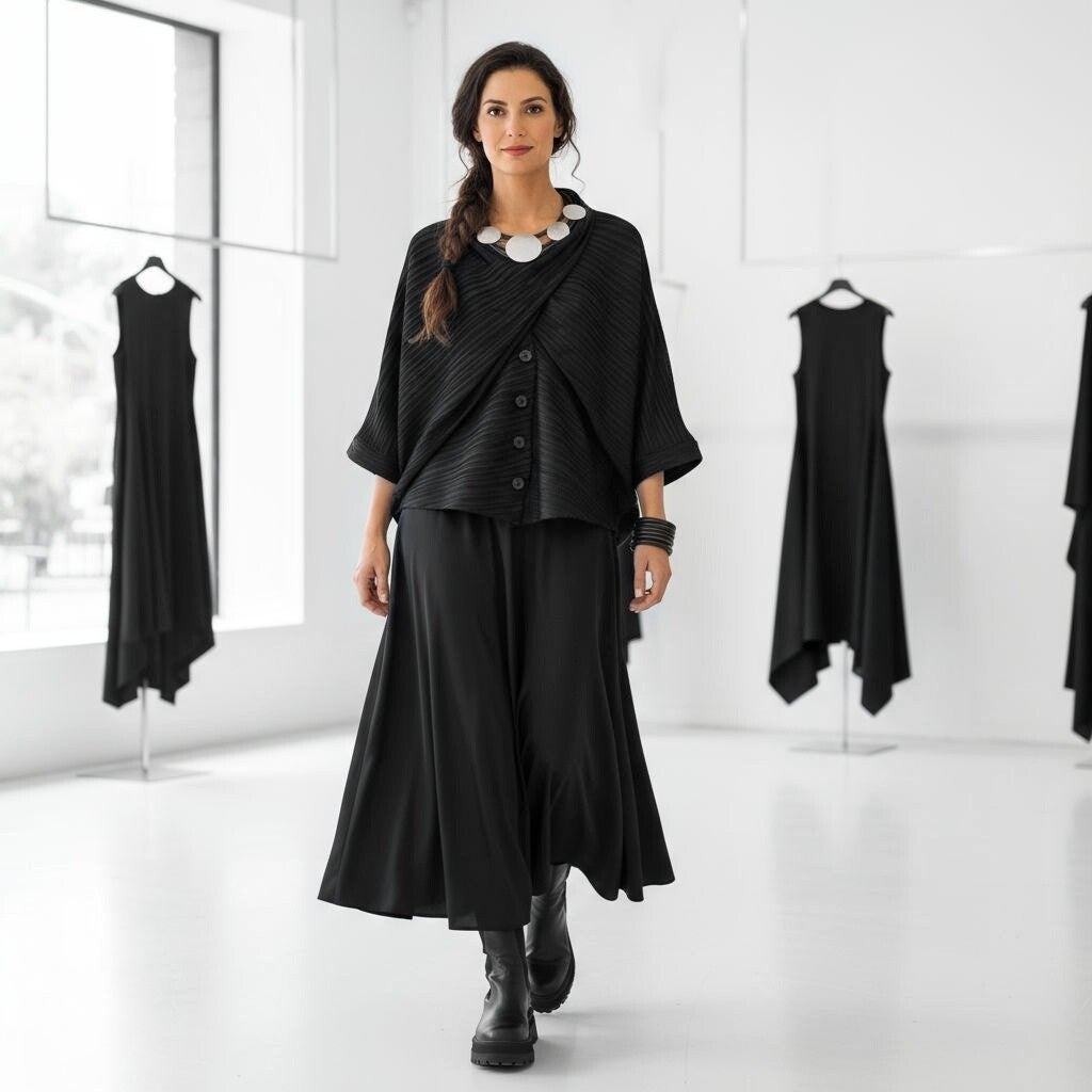 Plissee Oberteil "Yumi" mit Knopfzierleiste n schwarz