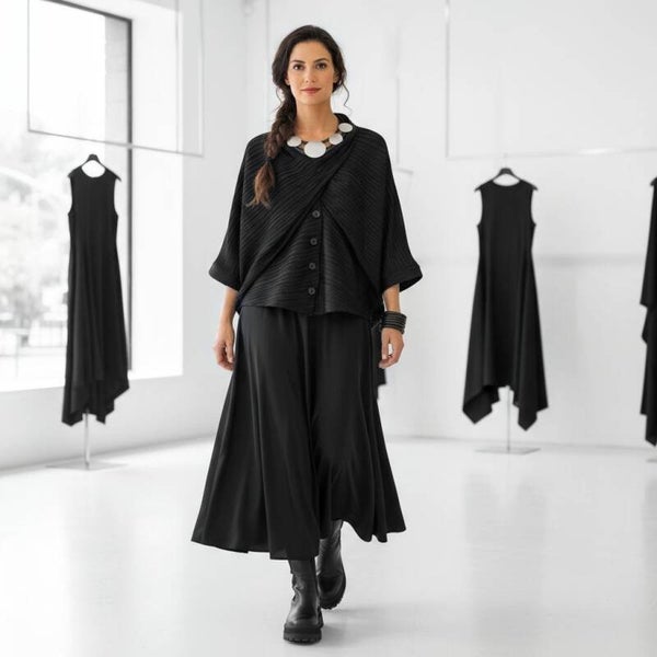 Plissee Oberteil "Yumi" mit Knopfzierleiste n schwarz