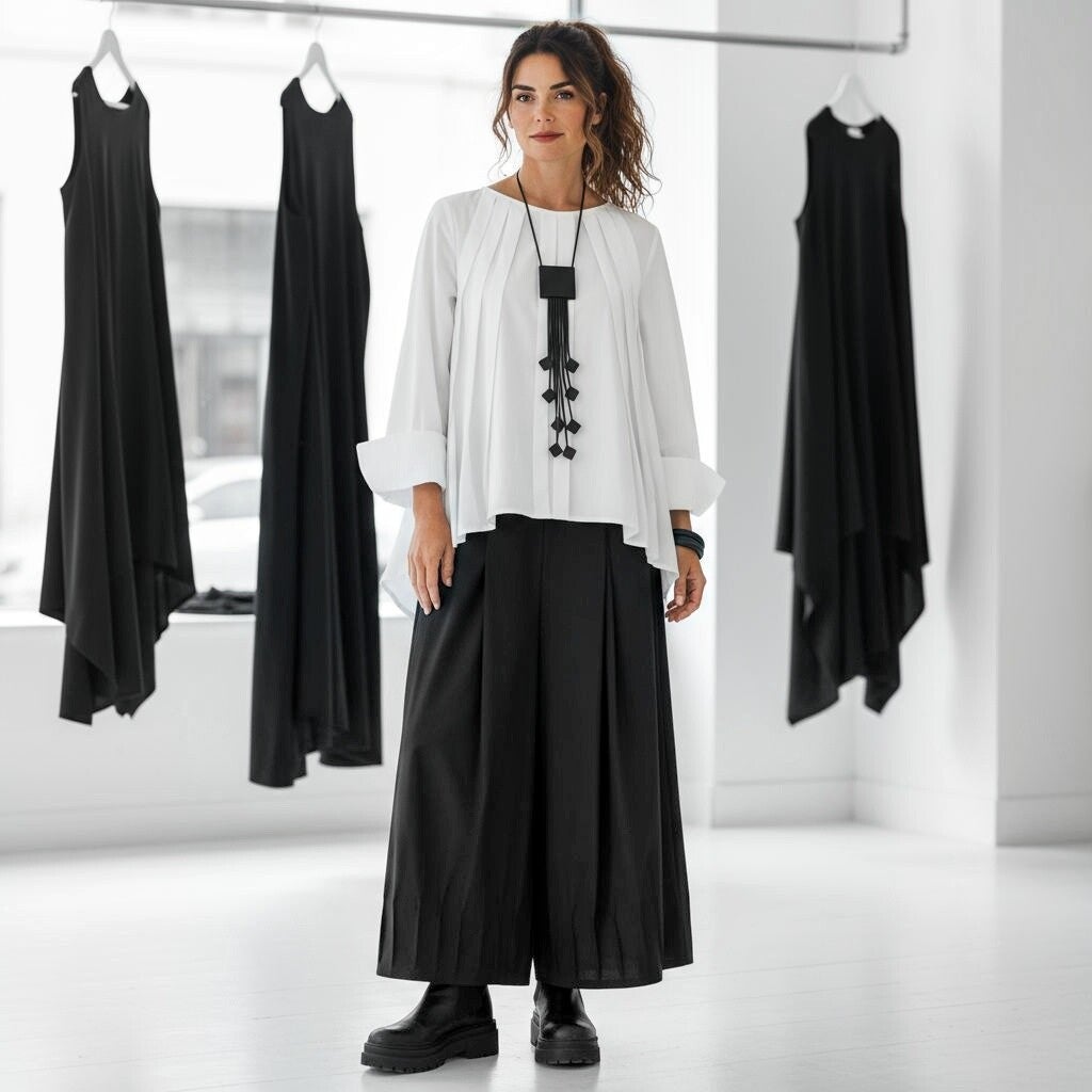 Bluse in modischer A-Linie mit effektvollen Biesen in weiss