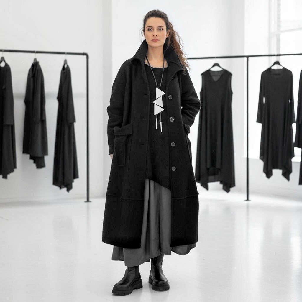 Winter Mantel in modischer Tulpenform mit leichtem Innenfutter in schwarz