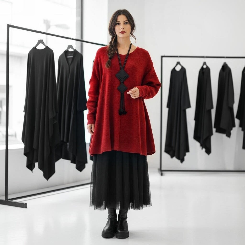 Bouclé-Strick Pulli in gemütlicher A-Linie in bordeaux