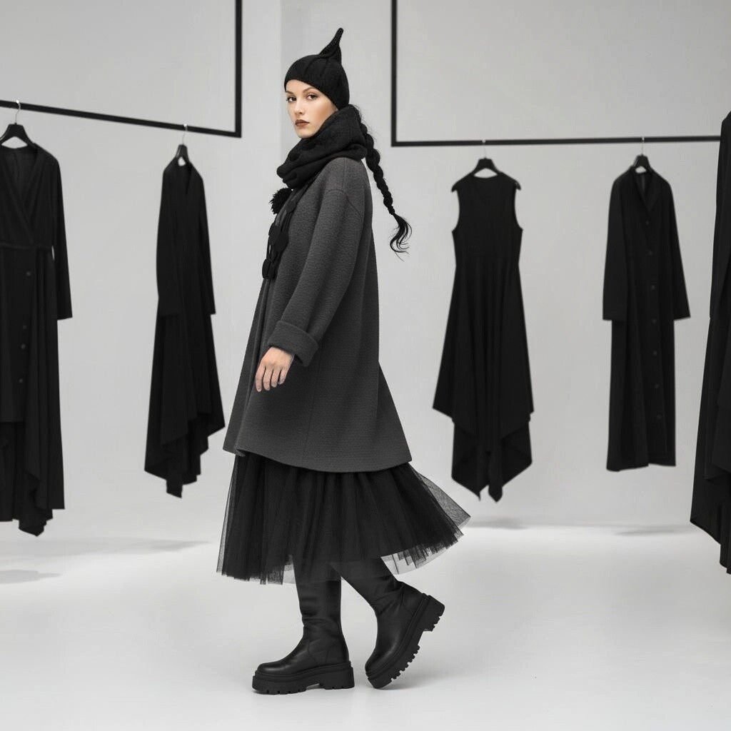 extravagante Strick Mütze "Kyira" mit Zipfel in schwarz