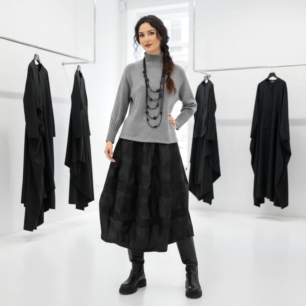 Taft Rock "Shinzu" in modischer Tulpenform mit Dots in schwarz