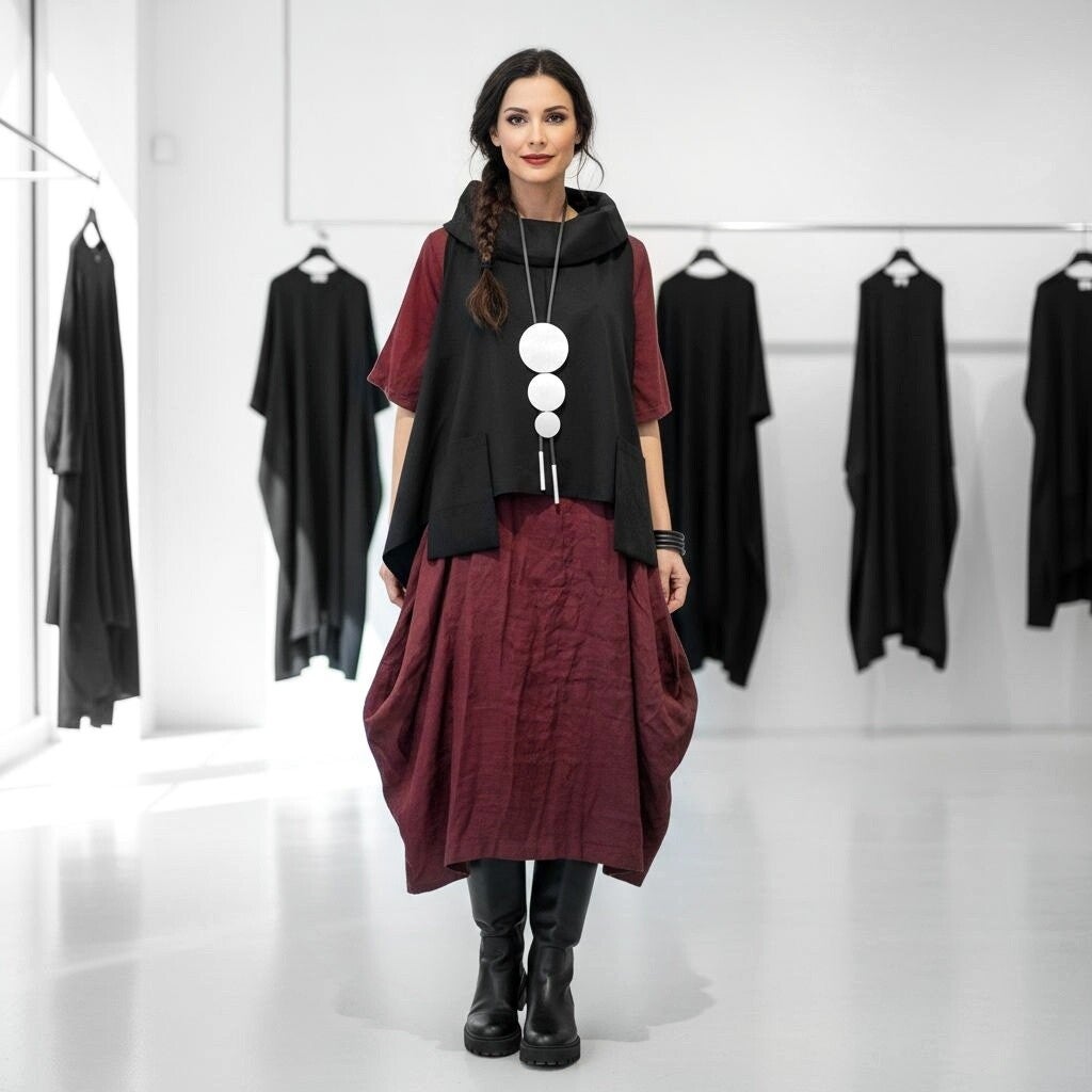 Weste "Cara" in A-Linie und Kragen in schwarz