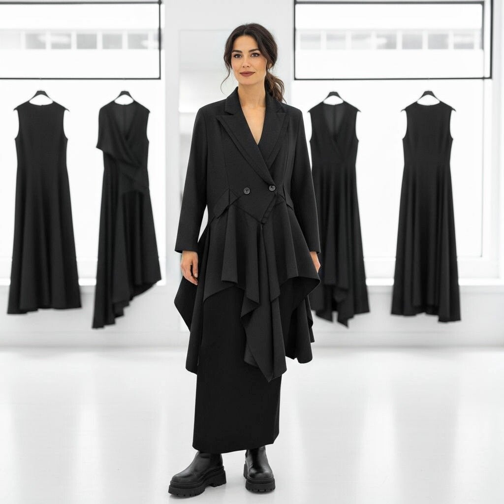 "Anastasia" Basic Rock schmal verlaufend mit Gummibund in schwarz