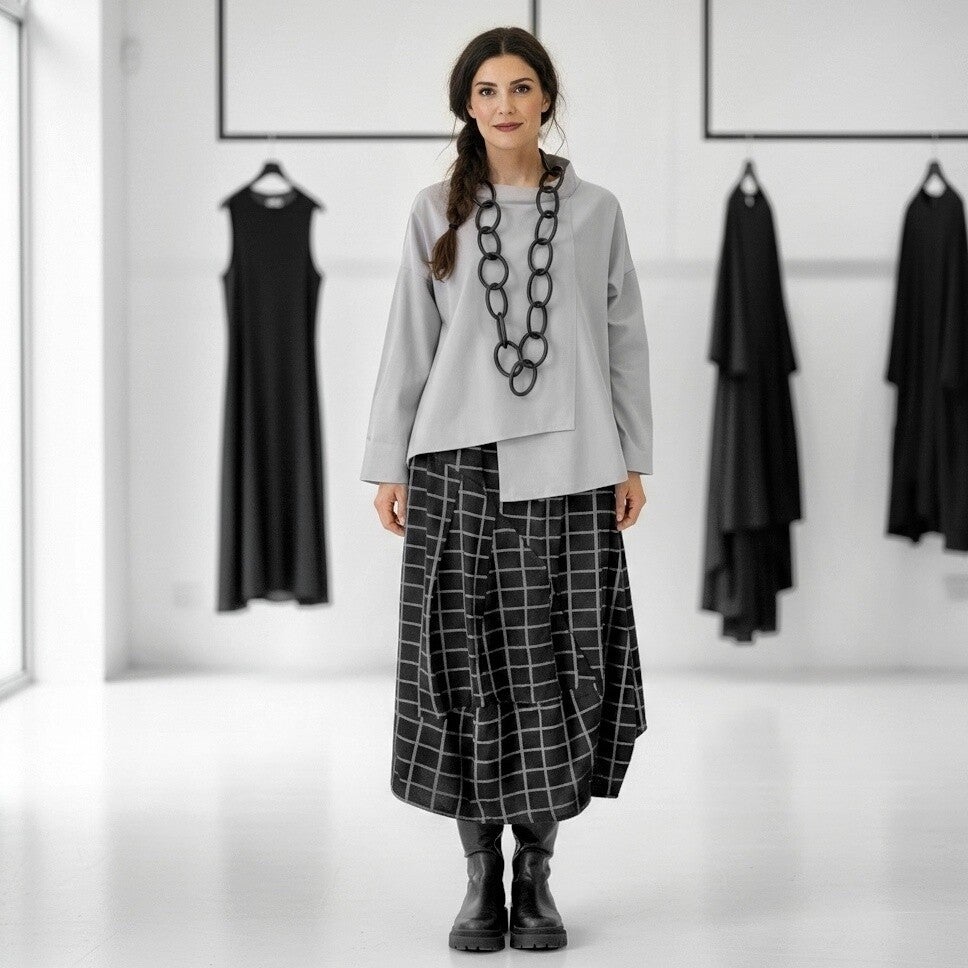 Rock mit Gummibund in modischer Tulpenform in Karo Optik