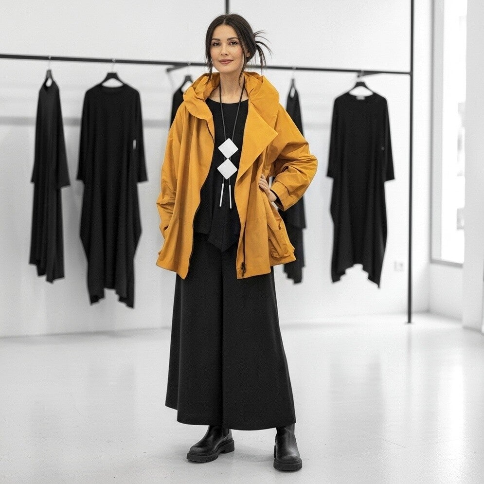 "Hopsack" Jacke mit leichtem Innenfutter und formschöner Kapuze in sonnengelb