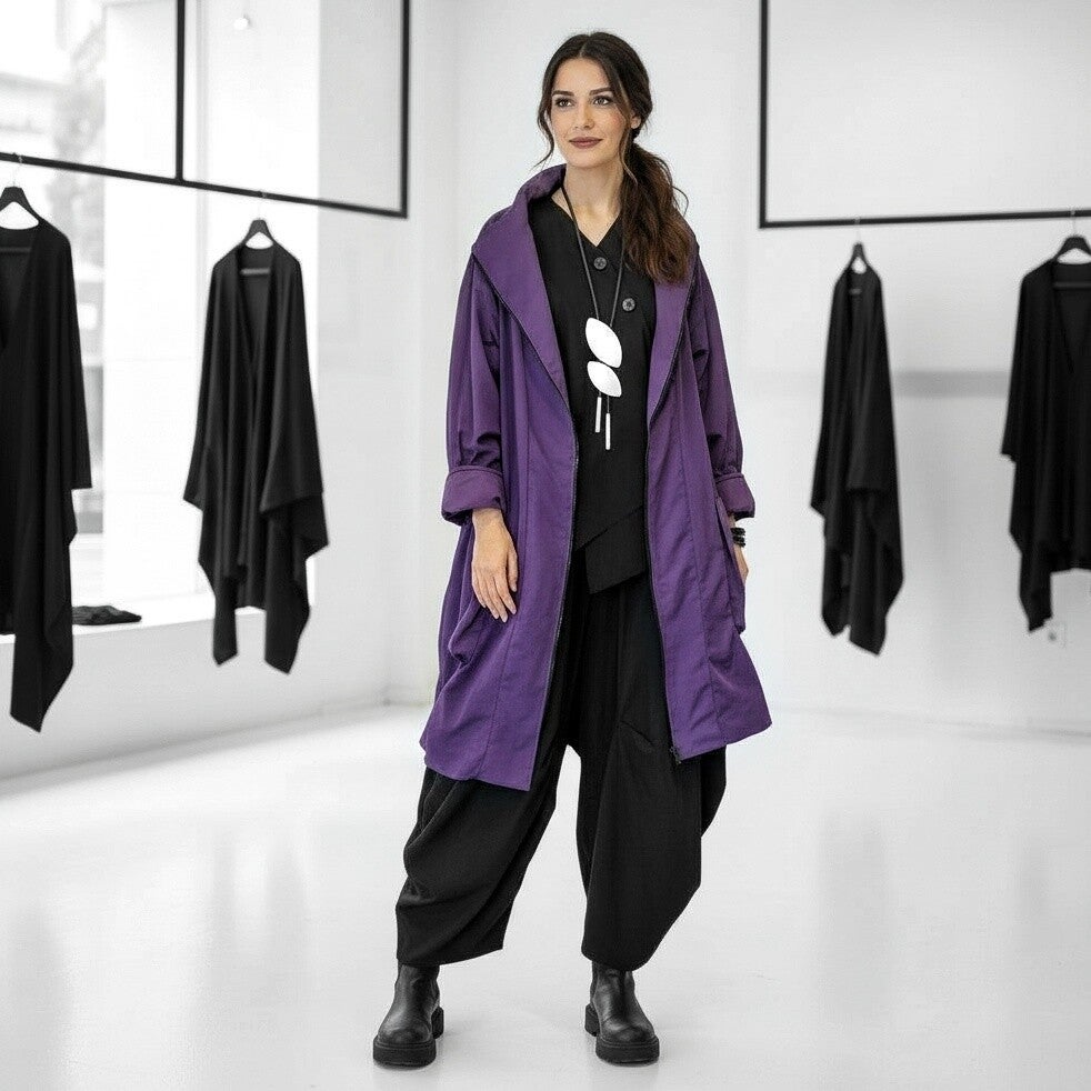 Mantel mit leichtem Innenfutter, großen Taschen und Reißverschluss in lila