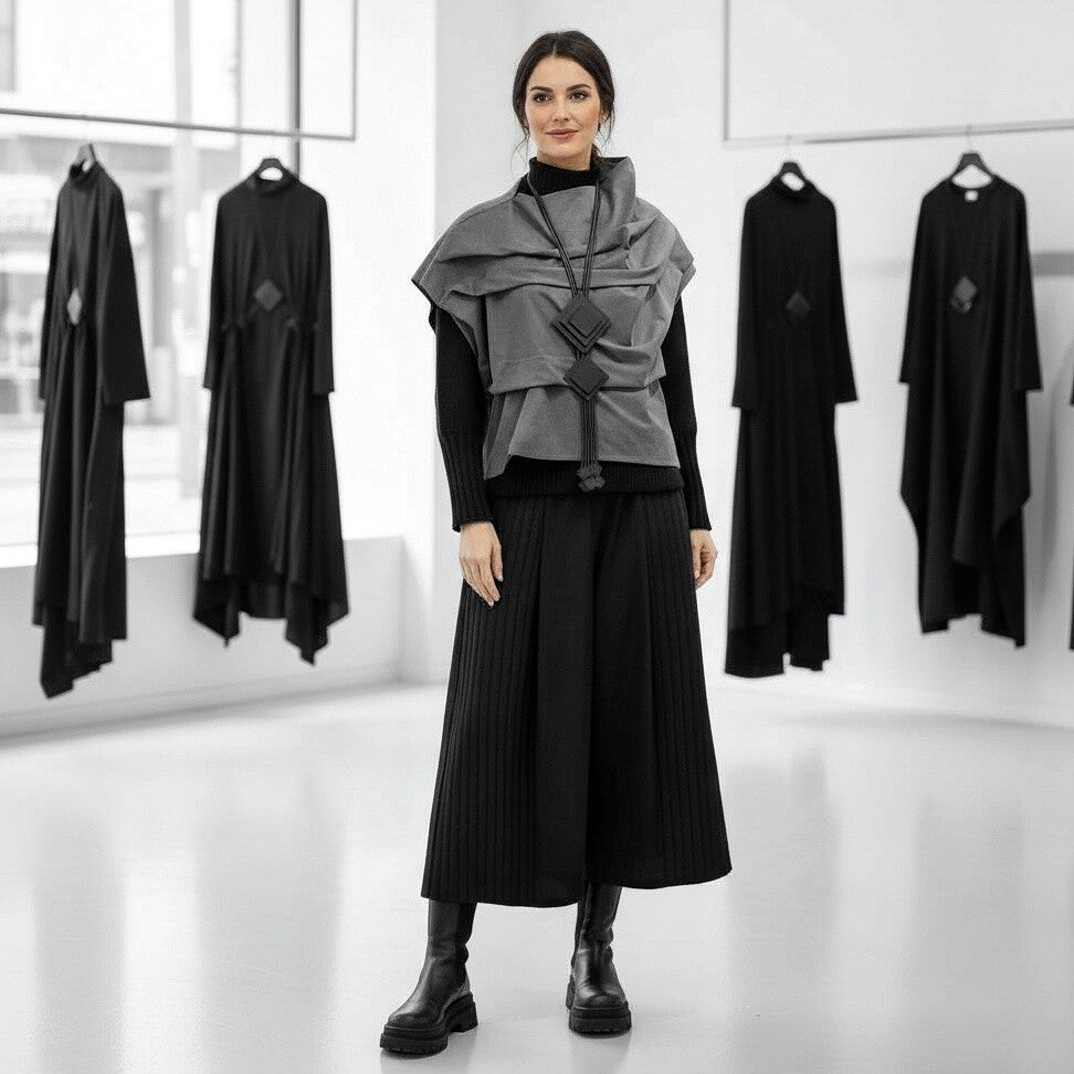 stylishe Weste/ Überwurf mit effektvollen Falten in grau