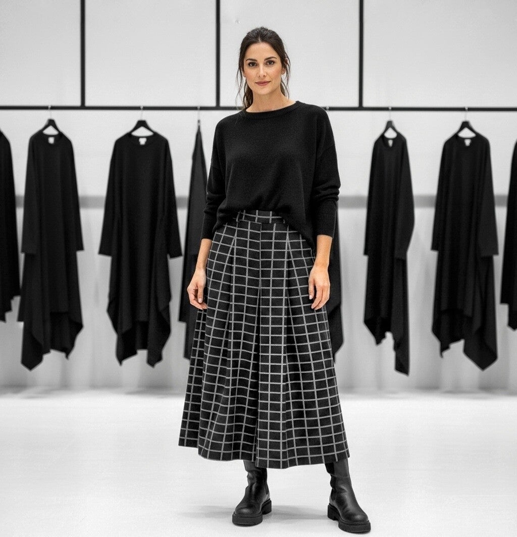 bequeme Hose mit Gummibund und weitem Bein in Karo Optik