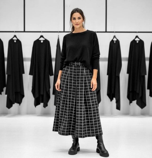 bequeme Hose mit Gummibund und weitem Bein in Karo Optik