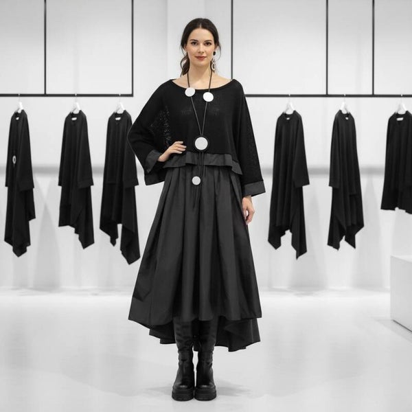 eleganter Taft-Rock "Aoki" mit Gummibund und Bindegürtel in schwarz