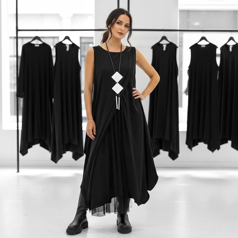 extravagantes Kleid ln Tulpenform Baumwoll-Mischfaser in schwarz