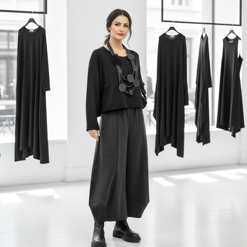 Hose in Tulpenform mit effektvollen Nähten in anthrazit