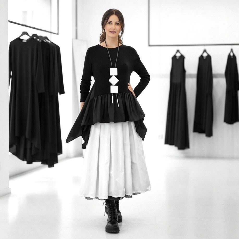 Strick Oberteil in A-Linie aus Viskosemischfaser und Taftansatz