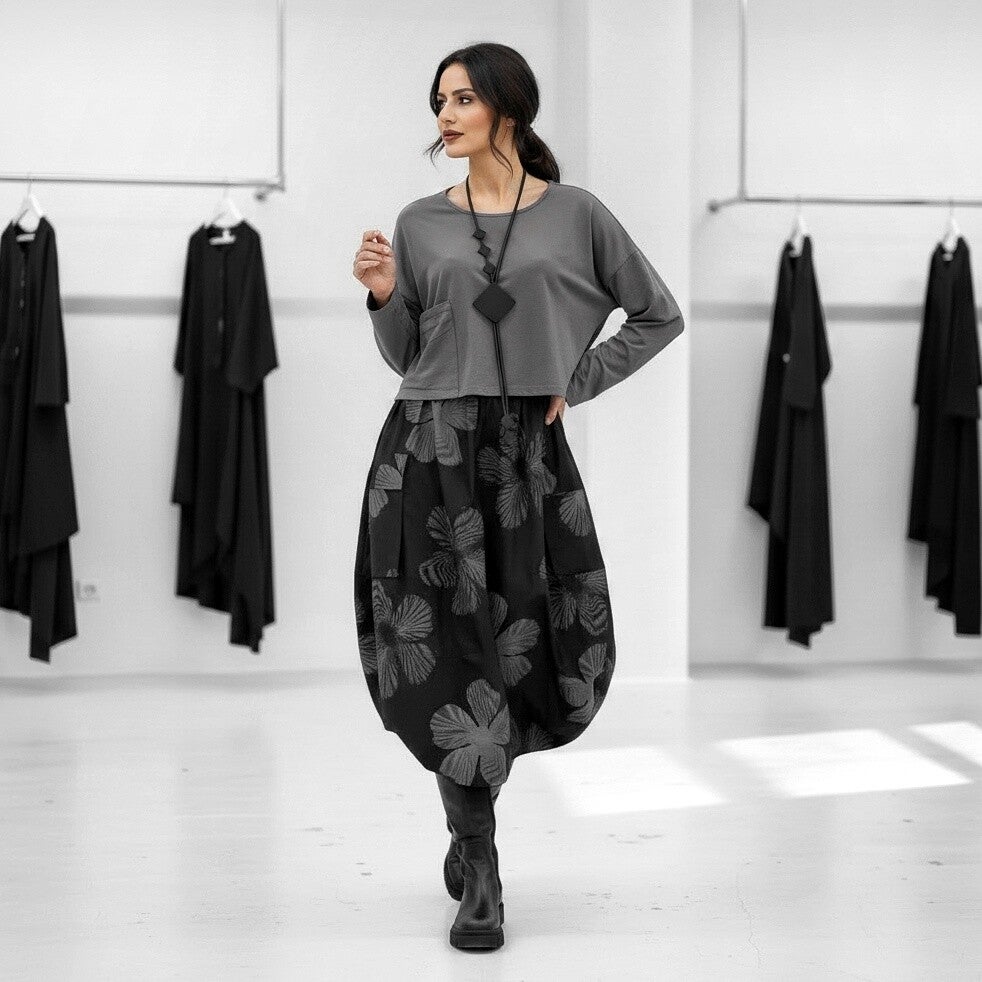 Baumwoll Rock in Tulpenform mit floralem Design