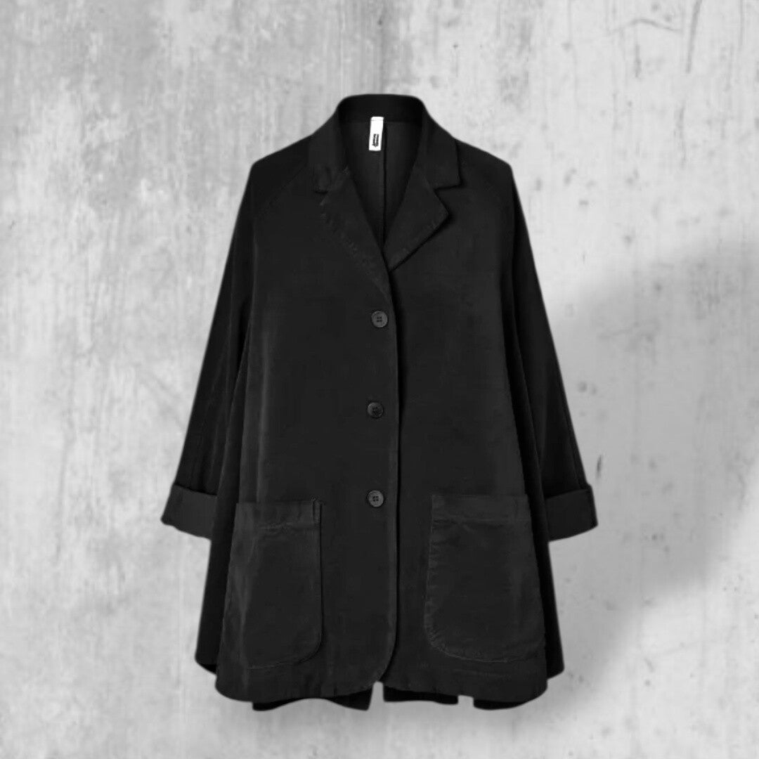 Samt Blazer in A-Linie und Kellerfalte in schwarz