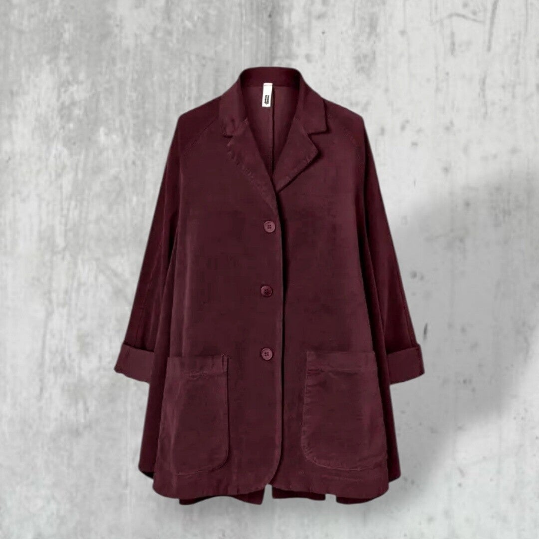 Samt Blazer in A-Linie und Kellerfalte in aubergine