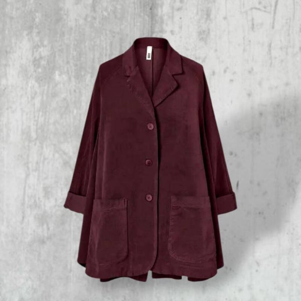 Samt Blazer in A-Linie und Kellerfalte in aubergine