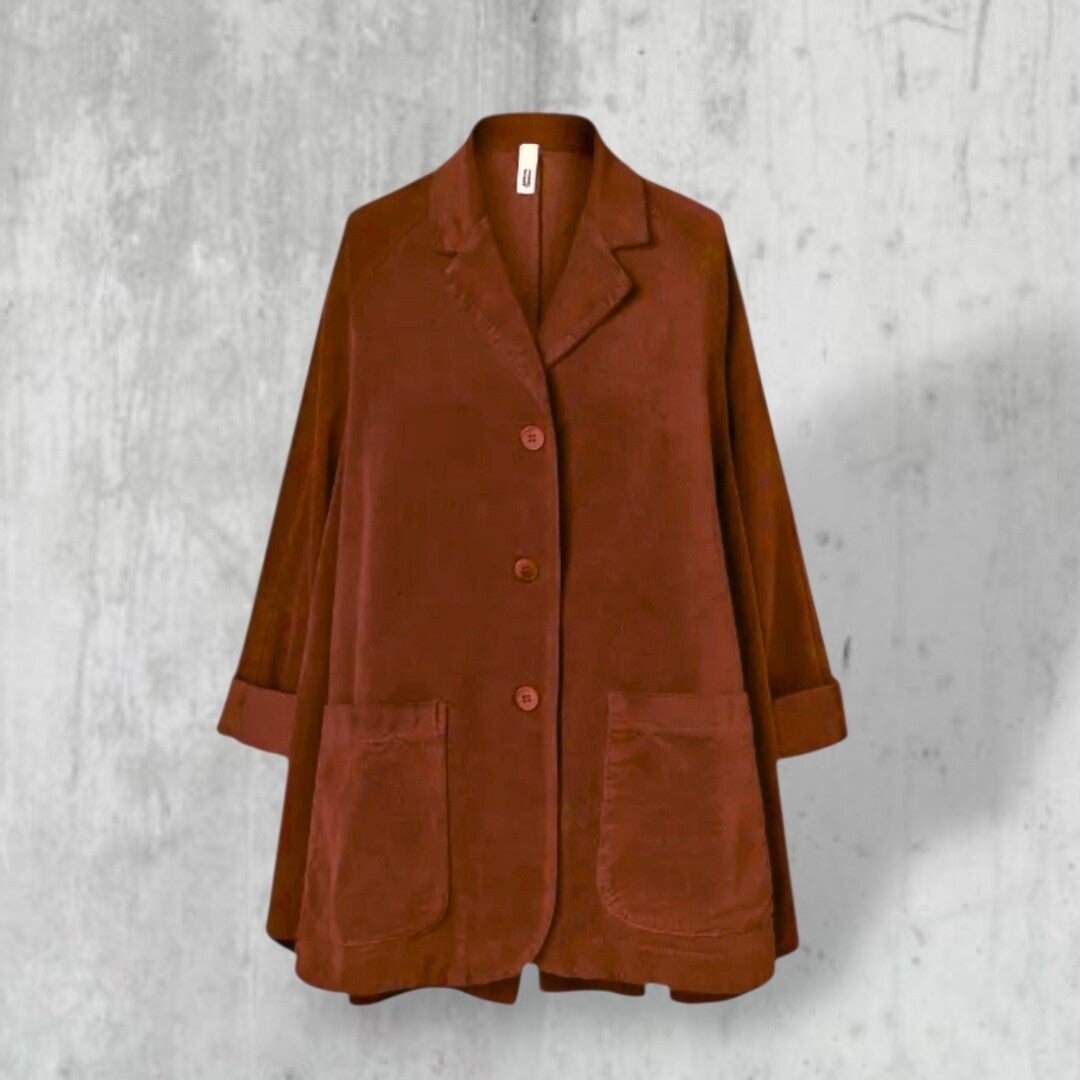 Samt Blazer in A-Linie und Kellerfalte in rostorange