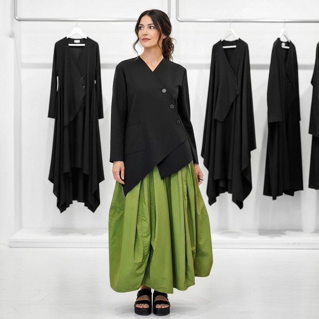 Baumwoll Rock "Haruki" in Tulpenform mit Gummibund in apfelgrün