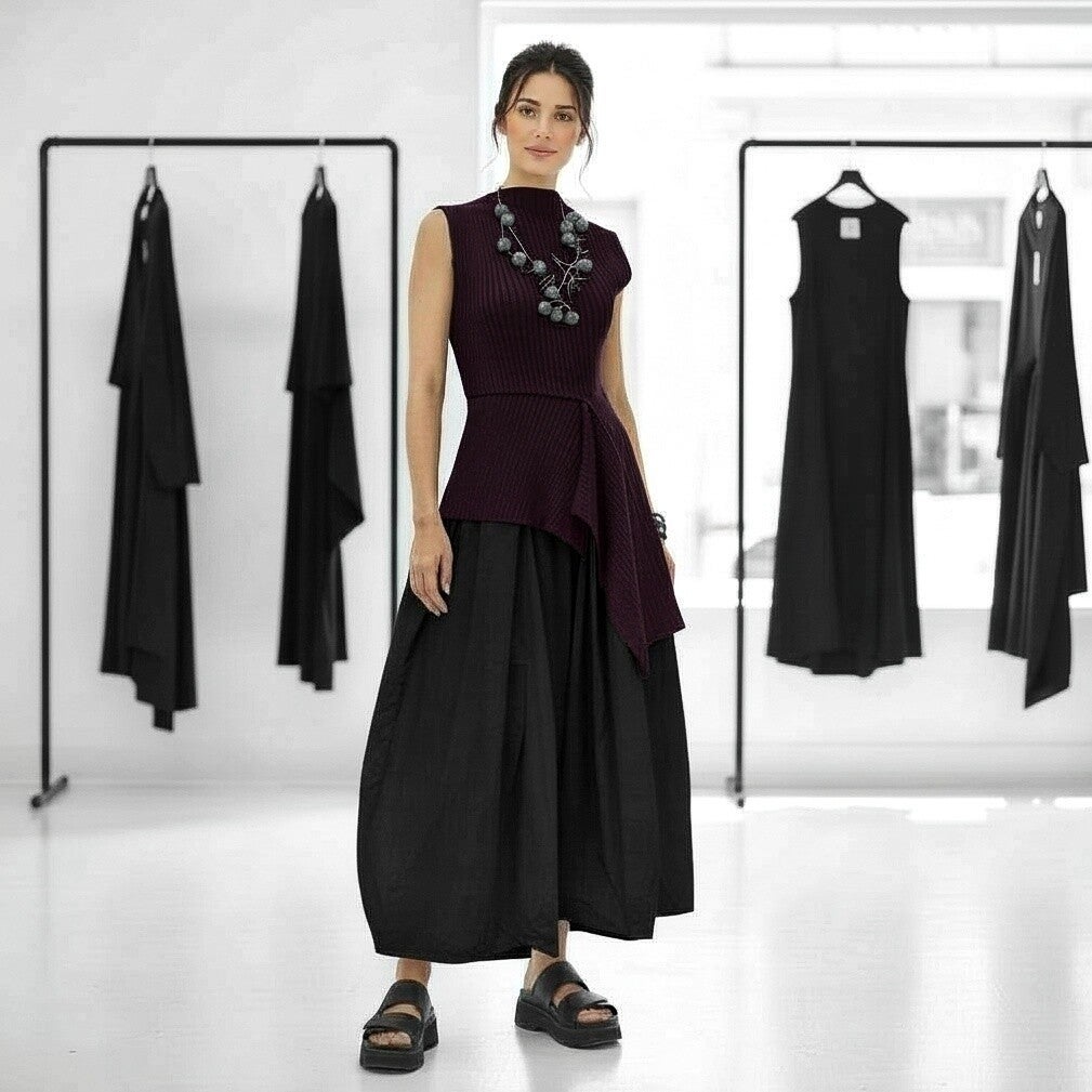 Baumwoll Rock "Haruki" in Tulpenform mit Gummibund in schwarz